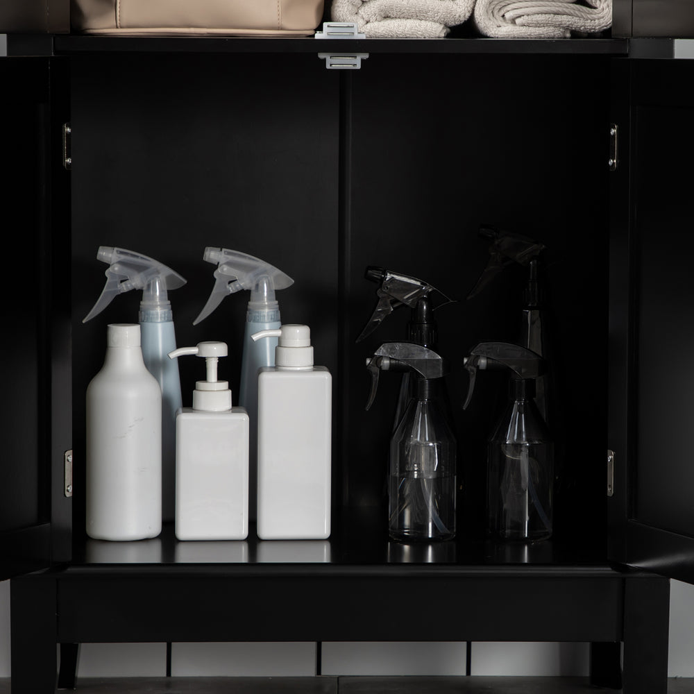 English Elm Kleankin Modern Freestanding Linen Tower With Glass Doors, Adjustable Shelves & Stylish Storage Solutions W2225P229364