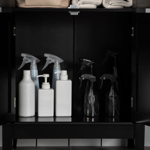 English Elm Kleankin Modern Freestanding Linen Tower With Glass Doors, Adjustable Shelves & Stylish Storage Solutions W2225P229364