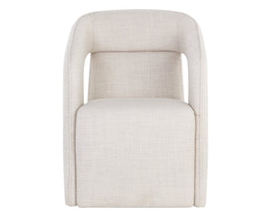 Sunpan Kendrick Wheeled Dining Armchair - Futuristic Design with Comfortable Seating and Cut-Out Armrests Moto Stucco