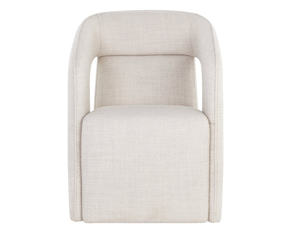 Sunpan Kendrick Wheeled Dining Armchair - Futuristic Design with Comfortable Seating and Cut-Out Armrests Moto Stucco