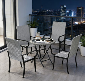English Elm Set of 4 Pe Rattan High Back Arm Dining Chairs Powder Coated Steel Outdoor Use T3971P429453