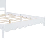 English Elm Queen Size Wood Platform Bed Frame, Retro Style Bed With Rectangular Headboard,No Need Box Spring,White