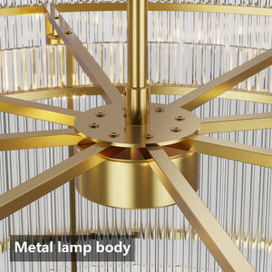 English Elm 37" Modern Round Crystal Chandelier, 2-Tier 8-Light LED Semi-Flush, Dimmable Touch Control, Adjustable Height Gold W1340P332561