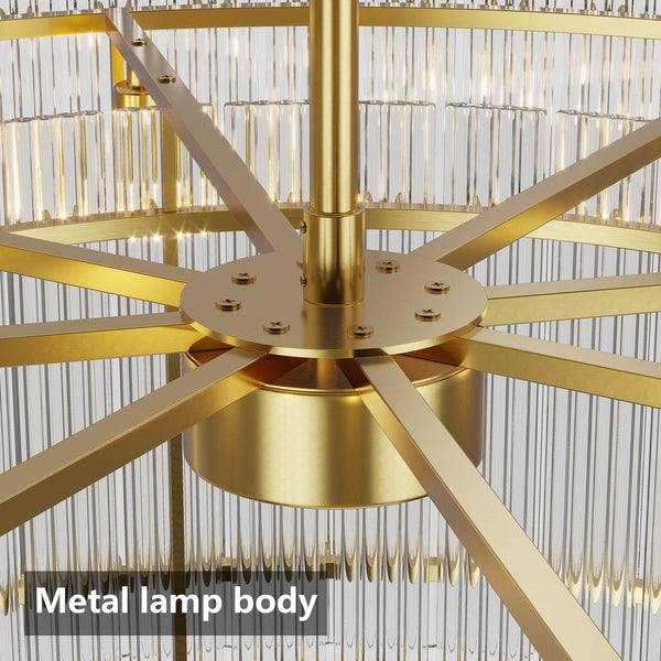 English Elm 37" Modern Round Crystal Chandelier, 2-Tier 8-Light LED Semi-Flush, Dimmable Touch Control, Adjustable Height Gold W1340P332561