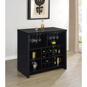 English Elm Irving Matte Black Freestanding Bar Cabinet with Wine Grid and Stemware Storage B062P451808