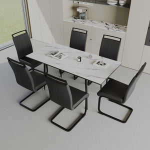 English Elm 47"-63" Expandable Dining Table Set Seats Six with Cushioned Chairs and Black Metal Legs W2189S00930