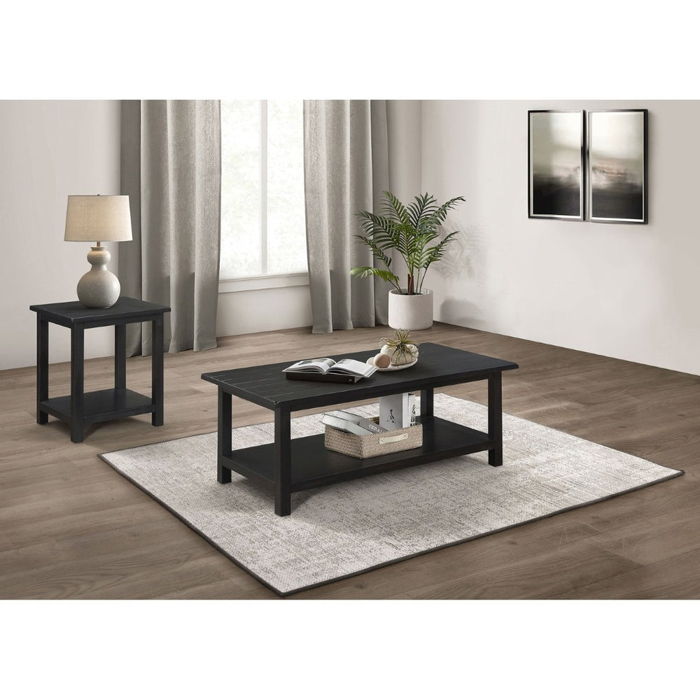 English Elm Castleton Farmhouse Pine Living Room Table Set with Shelves and Drawer Storage B062S01642