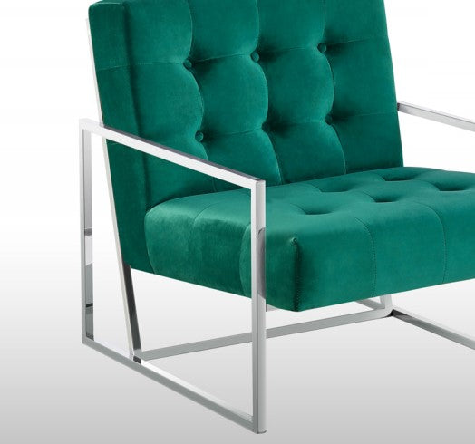 English Elm Living Room Modern Tufted Accent Chair with Chrome Frame, Velvet Upholstery, Mid-Century Comfort Design Green 33 L x 30 W x 28 H B011P360630