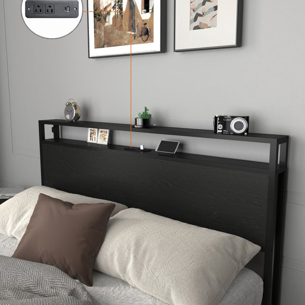 English Elm Queen Platform Bed with Led Headboard Six Storage Drawers and Built-in Charging W2129P314789