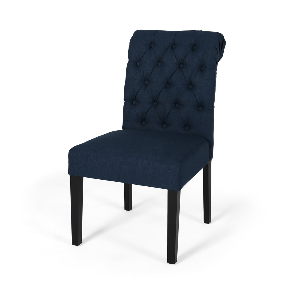 English Elm Christopher Knight Home® - BROXTON Tufted Roll-Top Dining Chair Set of 2 with Stain-Resistant Fabric, Plush Padded Comfort Navy Blue 52454.00NBLU
