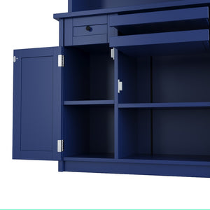 English Elm Topmax Farmhouse Buffet Hutch with Wine Rack Shaker Glass Pantry Cabinet Blue N717P327043C