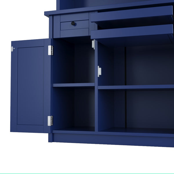 English Elm Topmax Farmhouse Buffet Hutch with Wine Rack Shaker Glass Pantry Cabinet Blue N717P327043C