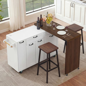 English Elm K&k Extendable Kitchen Island Rolling Cart with Spice Rack Walnut Oak Finish White N707S000026W