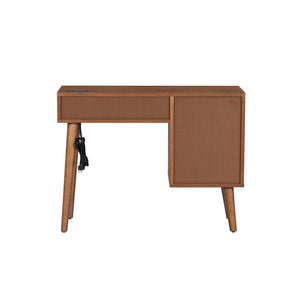 English Elm 39" Retro Bohemian Makeup Vanity Set with Rattan Drawers, USB Charging Port, Cushioned Stool, 4-Drawer Storage Walnut 44.1 L x 18.75 W x 10.5 H N733P180011D