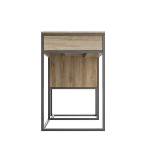 English Elm Fluted,Desk,Computer sleek natural+black slatted storage desk with 2 drawers & cabinet, MDF metal frame, versatile modern workspace solution W2673P209539