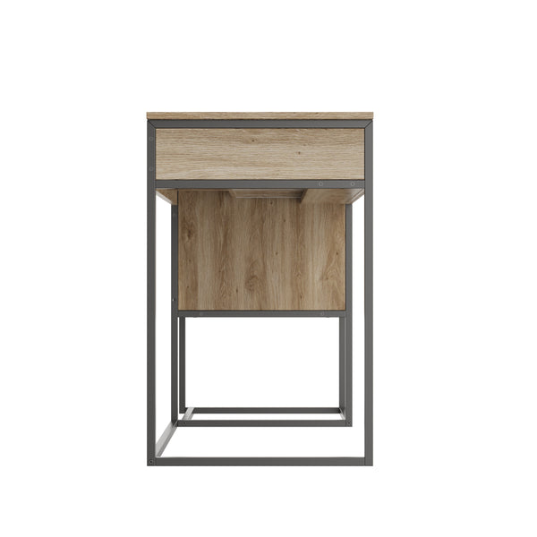 English Elm Fluted,Desk,Computer sleek natural+black slatted storage desk with 2 drawers & cabinet, MDF metal frame, versatile modern workspace solution W2673P209539