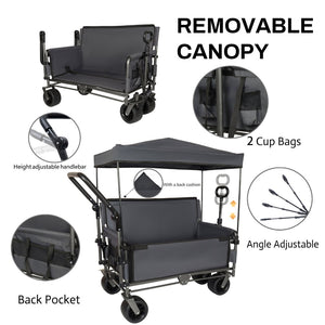English Elm 3-in-1 Folding Wagon with Canopy Bench Seat 500lb All Terrain Heavy Duty Cart Gray W2932P354212