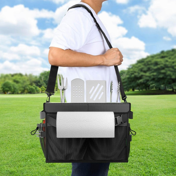 English Elm Picnic Bbq Caddy Bag with Aluminum Interior Mesh Pockets and Foldable Organizer W2181P481691