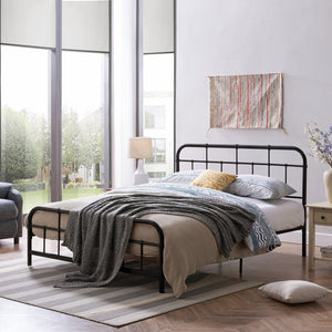 English Elm Queen Iron Platform Bed Pipe Style Frame No Box Spring Needed Industrial Loft Bedroom 64072.00FBLK-K