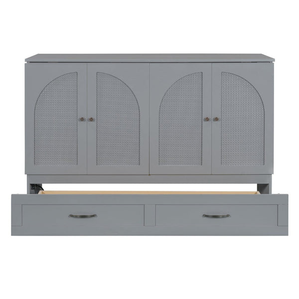 English Elm Queen Murphy Wall Bed with Usb Ports Storage Drawers and Cabinet Style Panel Front Gray N708S00010E