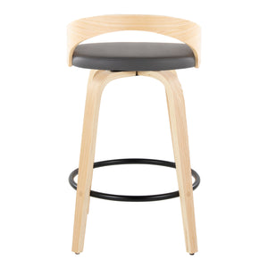 English Elm Grotto Mid-Century Counter Stool Set of 2 — 26" Swivel Faux Leather Upholstered Seat with Wood Legs and Round Metal Footrest Grey B202S00314