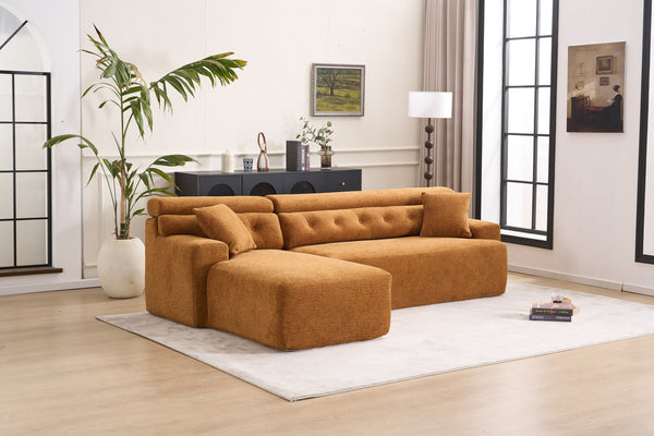 English Elm LY-029B Modern Convertible Chaise Sectional Sofa — Orange 3-Seater Modular L-Sofa, Plush Foam Comfort W2231S00026