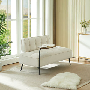 English Elm 54-inch Velvet Tufted Loveseat with Rotating Tray Table Nailhead Trim Compact Seating Beige W1359P438328