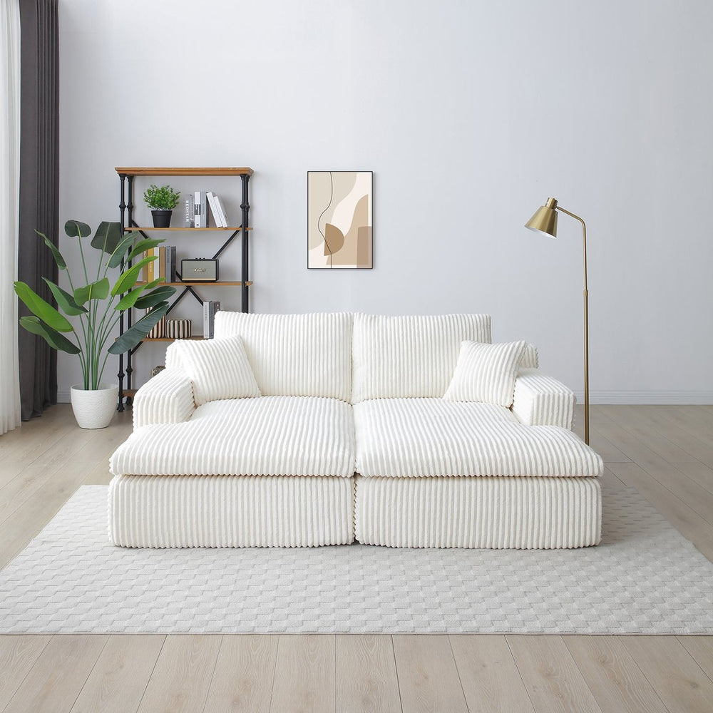 English Elm 87" Oversized Sectional Double Lounge Chaise Cloud Plush Sofa Bed No Assembly Modular Corduroy Comfortable Relaxing Sleeper for Indoor Spaces Beige W1117S00256