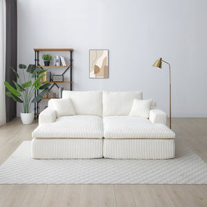 English Elm 87" Oversized Sectional Double Lounge Chaise Cloud Plush Sofa Bed No Assembly Modular Corduroy Comfortable Relaxing Sleeper for Indoor Spaces Beige W1117S00256