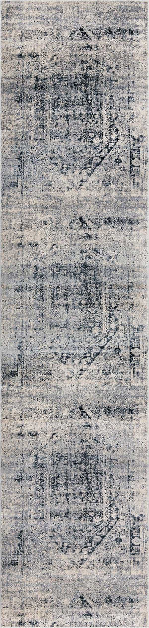 Unique Loom Chateau Quincy Machine Made Abstract Rug Gray, Beige/Navy Blue 3' 0" x 13' 1"