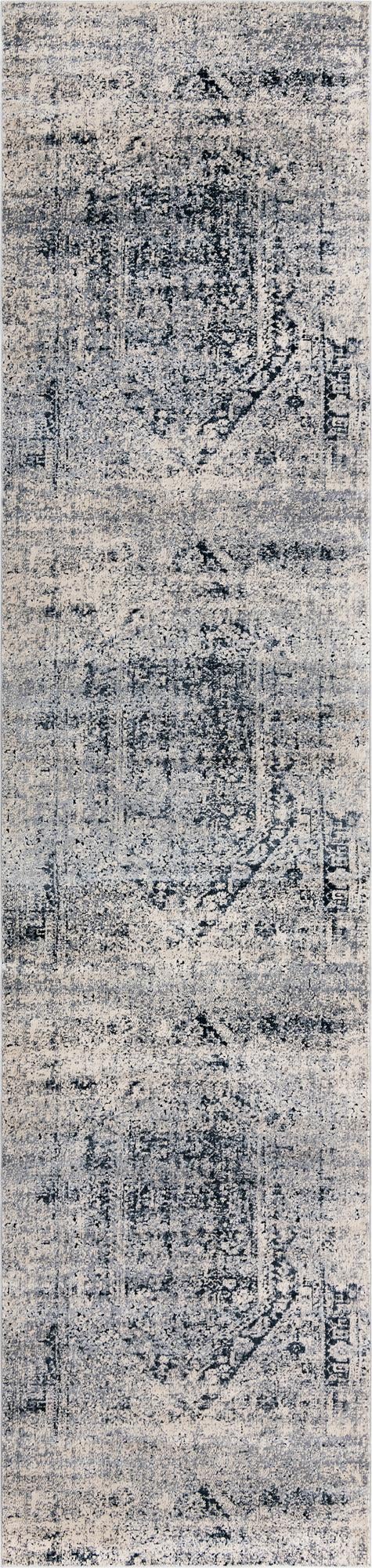 Unique Loom Chateau Quincy Machine Made Abstract Rug Gray, Beige/Navy Blue 3' 0" x 13' 1"