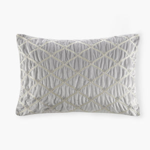 JLA Home Croscill Classics - Oblong Velvet Accent Pillow with Hand‑Beaded Net Pattern & Foxtail Stitching, Plush Goose Fill Silver CCL30-0026