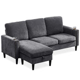 English Elm Modern Design Chenille 3 Seat L-Shape Sectional Sofa With Storage Chaise For Apartment, Studio, Office,Living Room,L Shape-Dark Grey