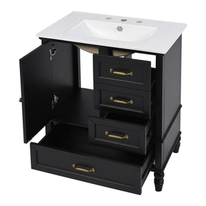 English Elm Christopher Knight Home® - 30" Bathroom Vanity with Ceramic Sink, Acacia & MDF Cabinet, Soft-Close Door & Drawers Black N759P346895B