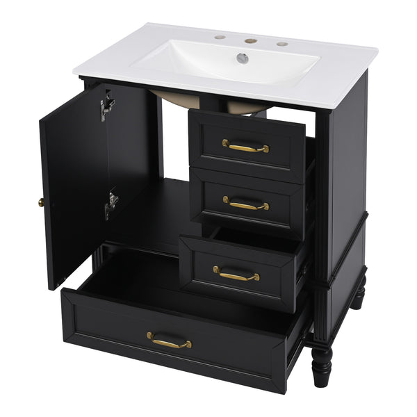 English Elm Christopher Knight Home® - 30" Bathroom Vanity with Ceramic Sink, Acacia & MDF Cabinet, Soft-Close Door & Drawers Black N759P346895B
