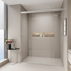 English Elm 56" Frameless Sliding Shower Door Tempered Glass Soft Close Matte Hardware Alcove Fit W1920P385305