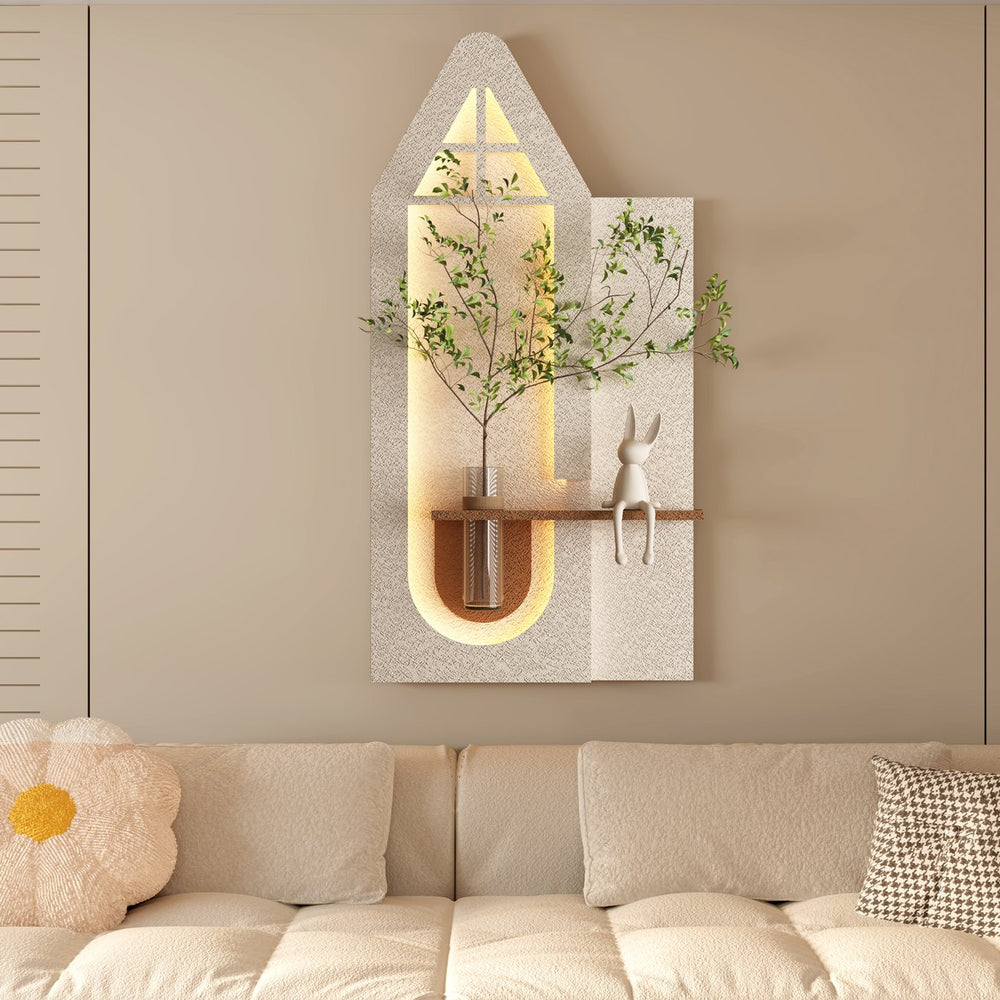 English Elm Adjustable 3D Sandstone Wall Art With Led Lights, Rabbit Figurine & Hydroponic Glass Vase For Home Decor W2700P313032