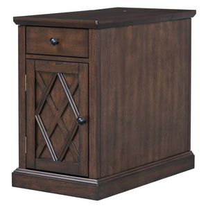 English Elm U-can Acacia Wood End Table with Usb Charging Station Drawer and Cabinet Storage Antique Espresso N724P353565P