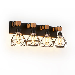 English Elm 24" Modern Geometric 4-Light Vanity Light Fixture With Black Metal & Wood Accents For Any Space W2312P374931