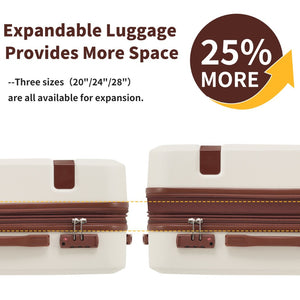 English Elm 4 Piece Hard Shell Abs Luggage Set with Spinner Wheels Tsa Lock and Packing Cubes Brown+White N732P197378K