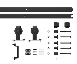 English Elm 30 in Matte Black Steel Sliding Barn Door Frosted Glass Privacy Panel with Hardware B2763P483193