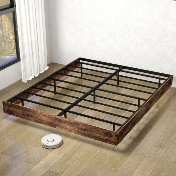 English Elm King Platform Bed with Rgb Led Ambient Glow Heavy Duty Metal Frame Floating Design T3963P446982