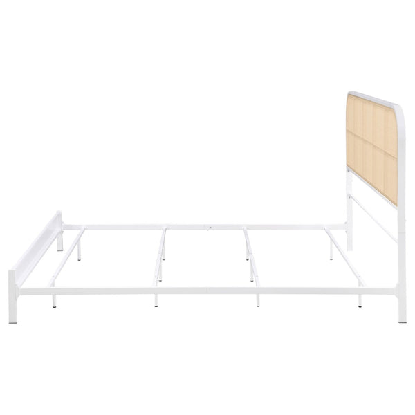English Elm Kenneth White Steel Eastern King Bed with Woven Cane Rattan Headboard for Coastal Rooms B062P440083