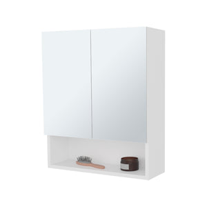 English Elm Lodge White Medicine Cabinet with Mirrored Doors, Open Shelves, Adjustable Storage for Small Baths B128P263726