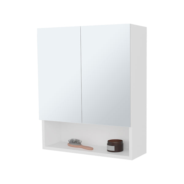English Elm Lodge White Medicine Cabinet with Mirrored Doors, Open Shelves, Adjustable Storage for Small Baths B128P263726