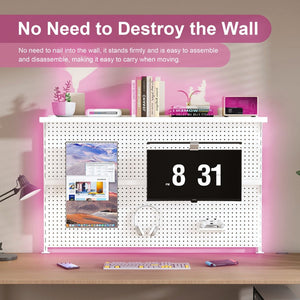 English Elm Metal Pegboard Workstation Organizer Dual Monitor Arms Powder Coated Steel Gaming Desk White W2700P346781