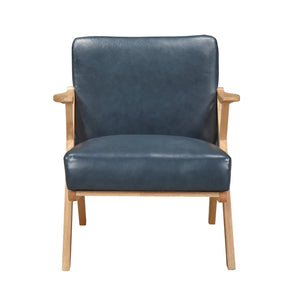 English Elm Natural Solid Rubberwood Frame Accent Chair with Brown Faux Leather Upholstery for Living Room Comfort and Style Blue,Natural 26 L x 25.25 W x 12.5 H B011P287479