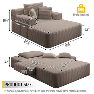 English Elm Luxurious Corduroy Frameless Chaise with Sleeper Conversion Foam Cushioning and Storage Pocket Coffee W3219P459757