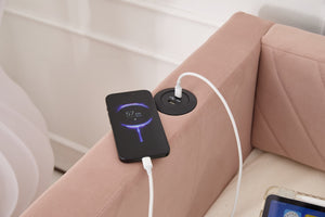 English Elm Twin Velvet Upholstered Daybed with Trundle, V-Pattern Backrest, USB Port, Side Pockets, Sturdy Design Pink W1361S00042