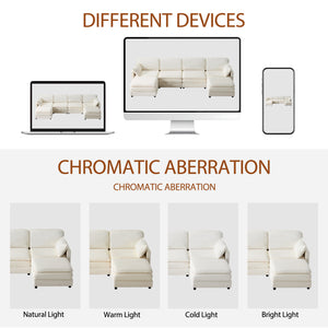 English Elm 136" Plush Cloud Modular 4-Seater Sofa with 2 Ottomans, Beige Corduroy, High-Resilience Foam Comfort, Durable Wood Frame W1829S00064